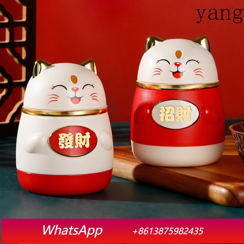 

LTT Creative Toothpick Holder Living Room Press-type Lucky Cat Guochao Toothpick Storage Box
