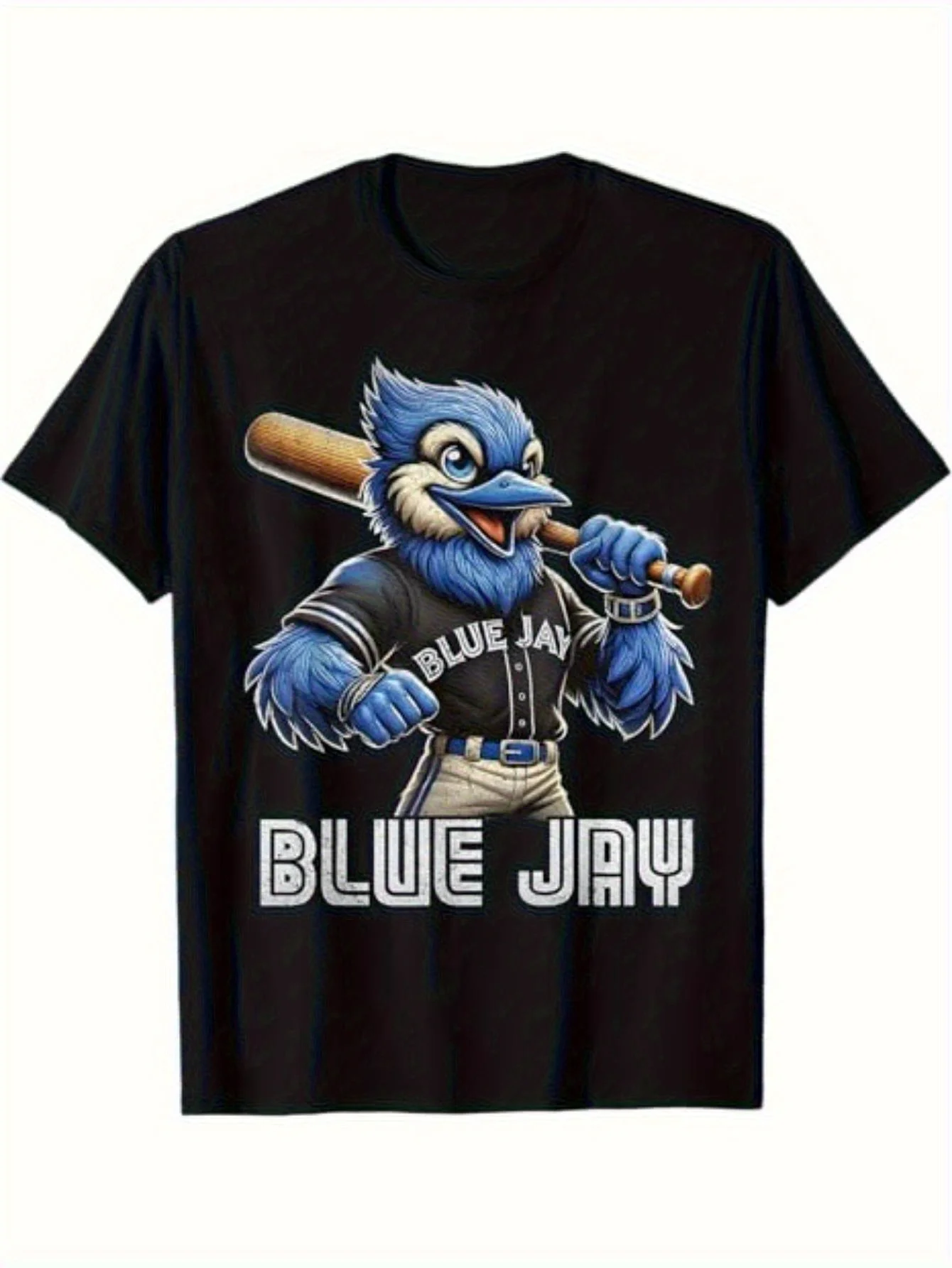 Allseason Apparel Camiseta gráfica de béisbol Toronto vintage negra para hombre y mujer - Estampado retro azul Jay Bird y Bold BLUE JAY,