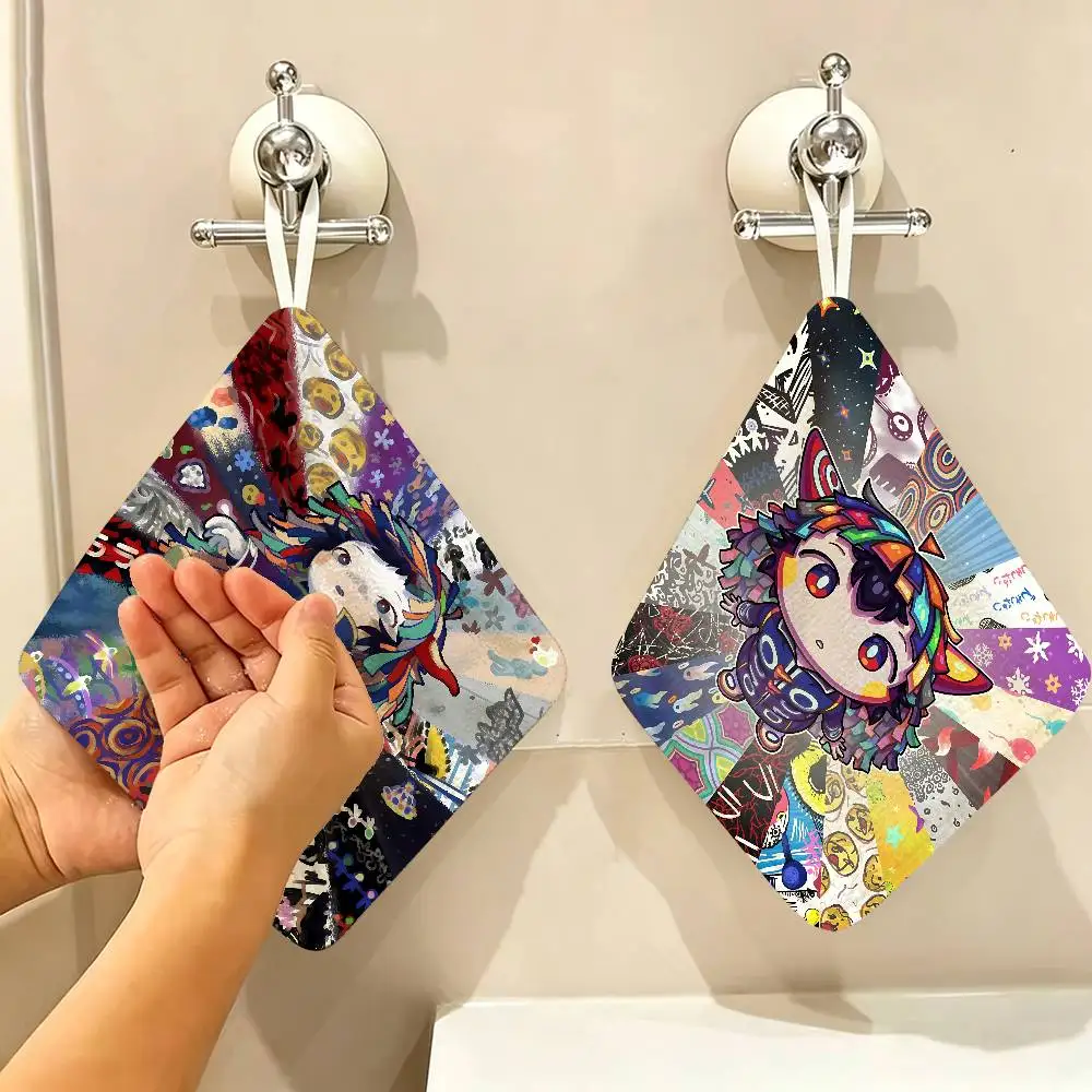 K-Kikuos Art Album Multi-scene Polyester Cotton Towel, Hanging Hand Wiping Cloth for Kitchen Bathroom Hotel