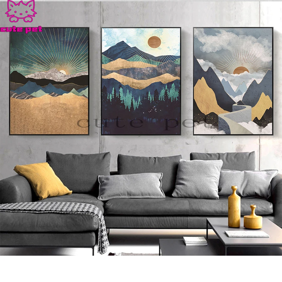 New diamond Modern art,abstract sunrise, mountains  embroidery mosaic diamond painting full square round drill stitch cross