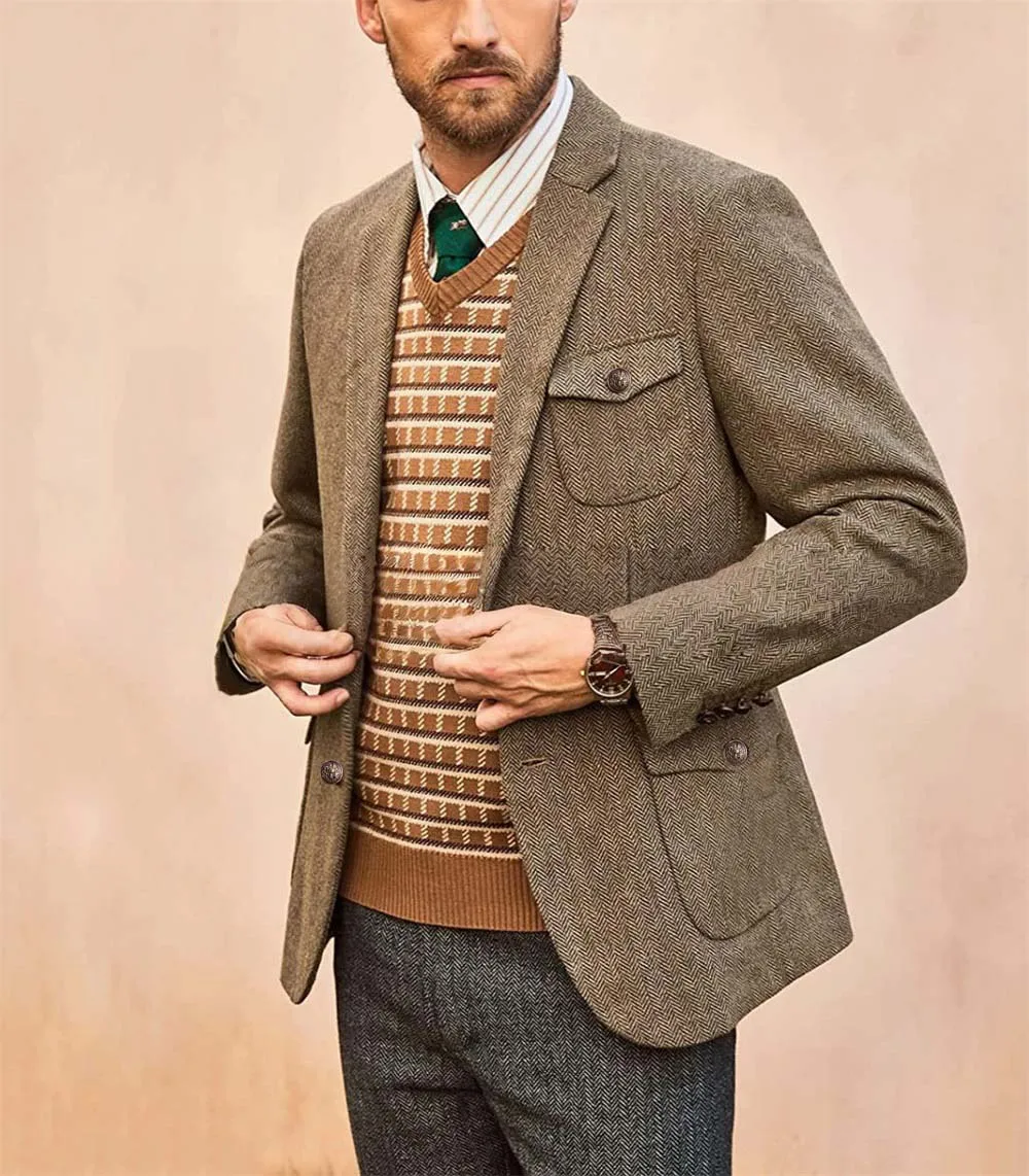 

Охотничий стиль, костюм с рисунком «елочка», мужской осенний повседневный пиджак в стиле ретро, мужское пальто, индивидуальный костюм больших размеров, пальто