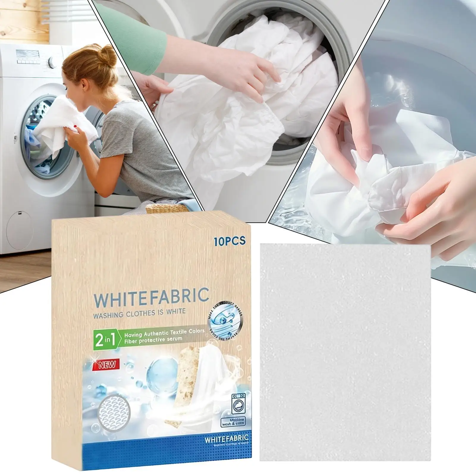 White Fabric Dye 10 Sheets Washing Machine Whitener White Dye for Clothes Cotton Linen Wool Shirt Jeans Laundry
