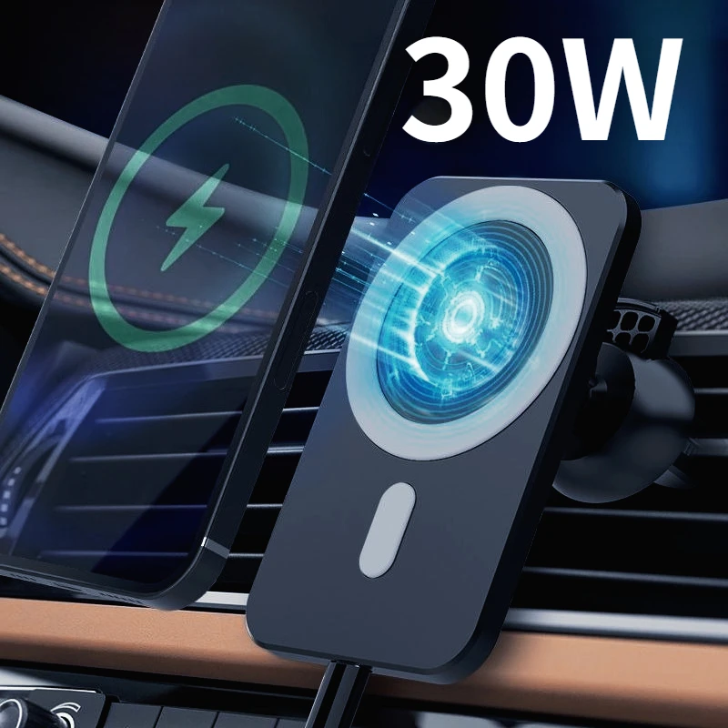 

Быстрое беспроводное автомобильное зарядное устройство MagSafe мощностью 30 Вт для iPhone 17 16 15 14 13 12 Pro Max Samsung Xiaomi с креплением вентиляционного отверстия, магнитный держатель для телефона