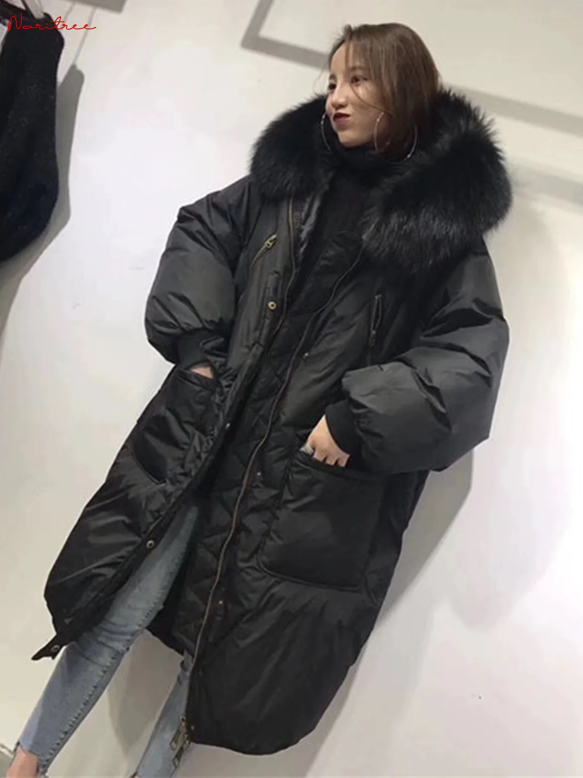 X-Longer Goose Down coats Women\'s Big Real Fur Hooded Down Coats Winter Thicker Warm Was Thin Thicker Warm Down Parkas WY1671