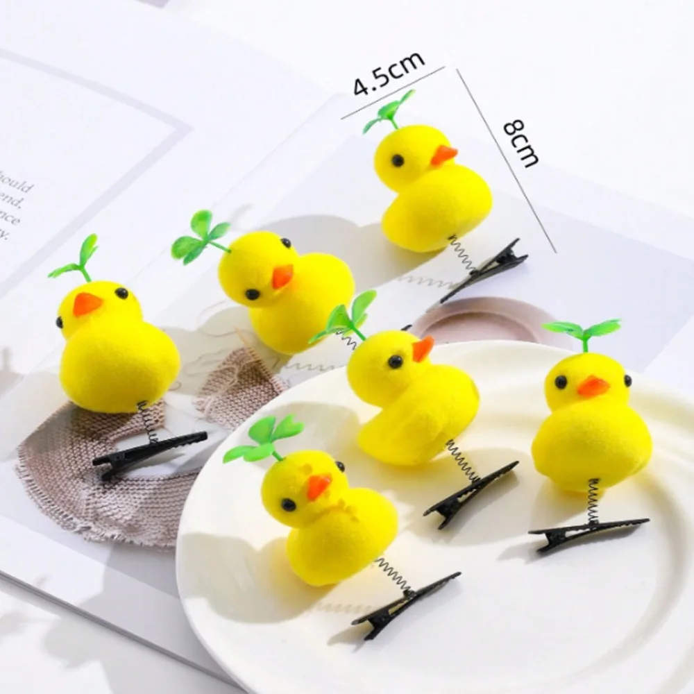 6pcs 3D Little Yellow Duck Spring Hair Clip Cartoon Four Leaf Clover Duckbill Clip Bean Sprout Animal Headdress Photo Prop