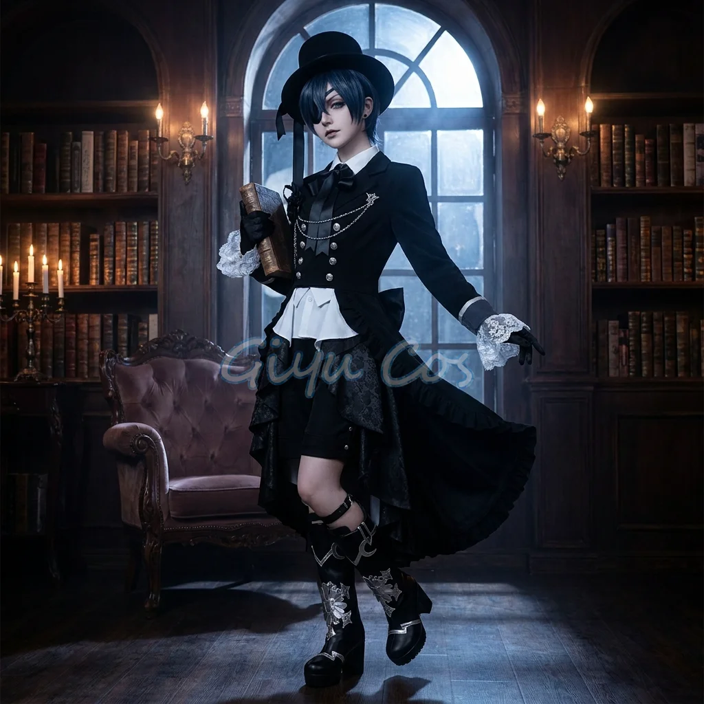Black Butler Ciel Phantomhive Cosplay-Kostüm Komplettset Karnevalsuniform Halloween-Party Maskerade für Frauen Spiel