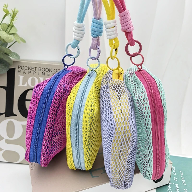 1pc Colorful Tofu Bag Large Capacity Mesh Makeup Bag,Portable Mesh Storage Bag,Travel Essential Storage Bag,Key Storage Bag