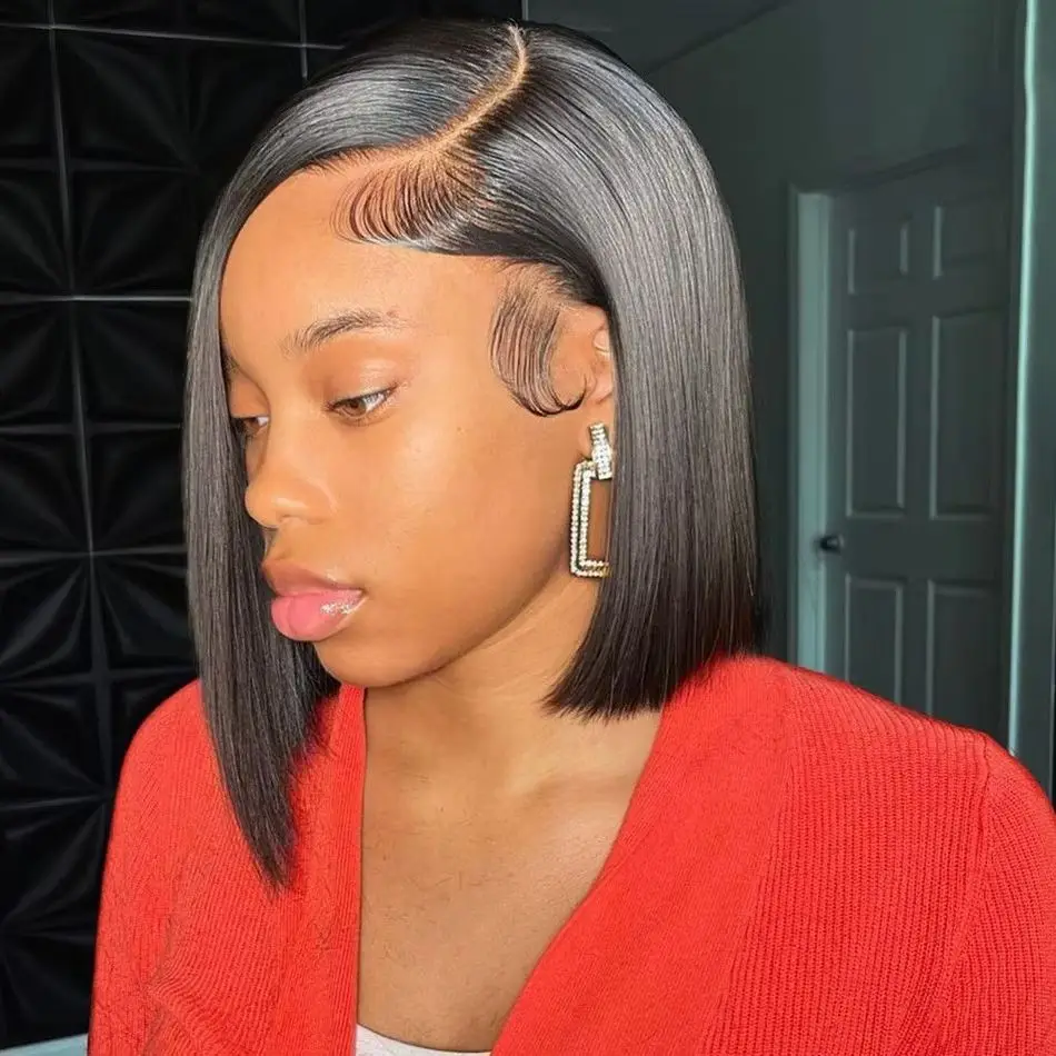 

Straight 200% Full Density BOB Lace Front Wig Human Hair 13x4 HD Transparent Lace Frontal Wigs bob hair lace front wig For Women