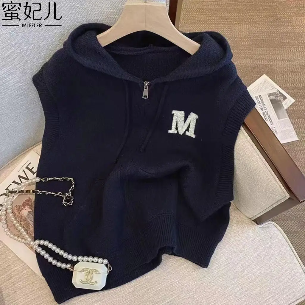 

Модный однотонный свитер с капюшоном и вышивкой M, жилет без рукавов, Harajuku, мужская и женская верхняя одежда в стиле хип-хоп, повседневные зимние топы в стиле хип-хоп