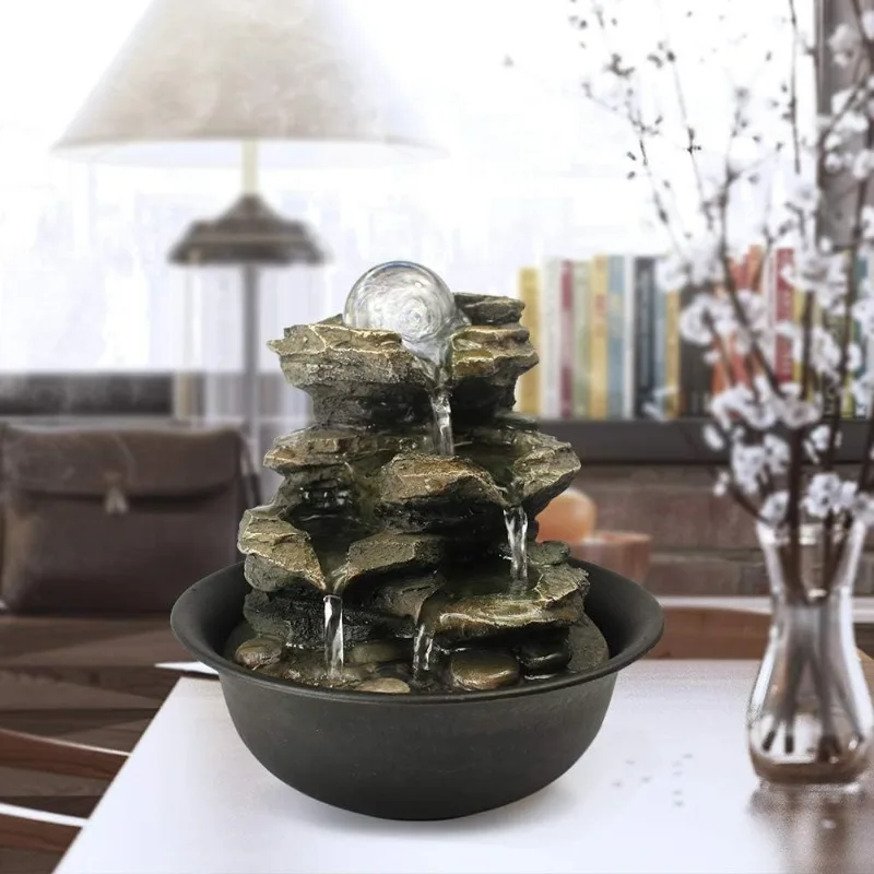 10.6inch Rock Indoor Water Fountain Zen Meditation Tabletop Fountain with LED Light for Home Office Bedroom