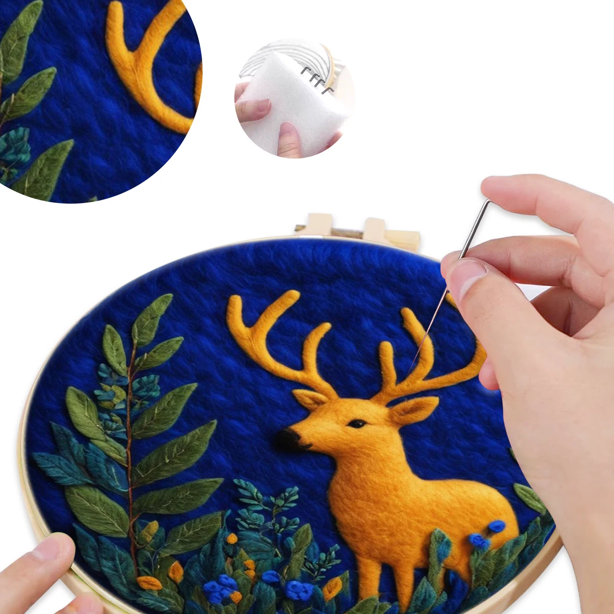 

SDOYUNO Wool Felt Package Beginners Painting elk Crafts Embroidery Frame Needle Felting Diy Creative Making Wool Felt Kit Sewing