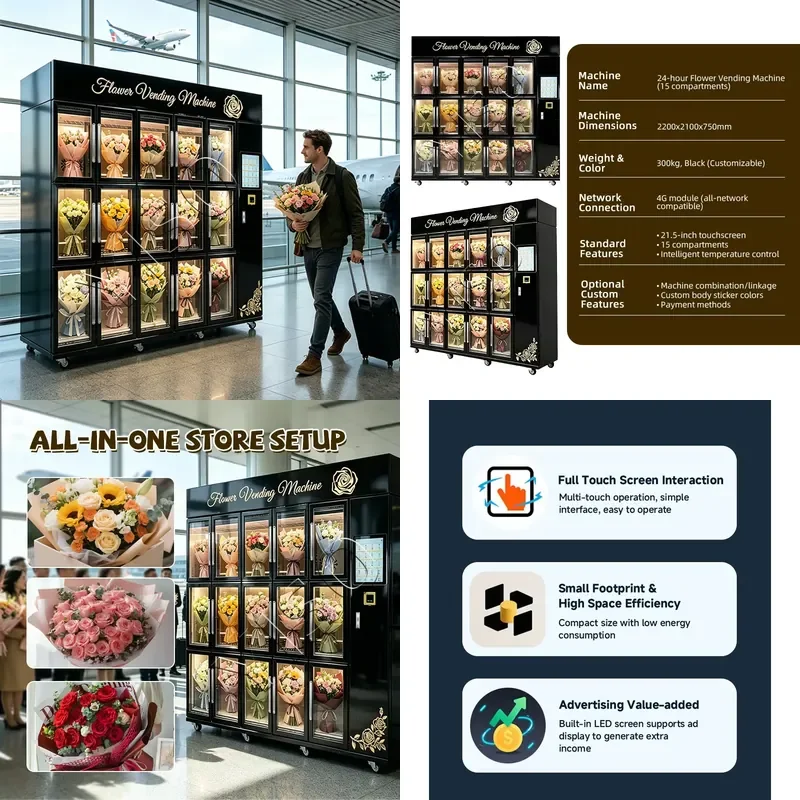 for YISO Curved Glass Fresh Flower Vending Machine with Touchscreen Intelligent Locker for Street Use Water Treatment