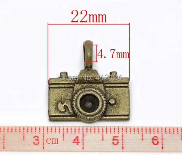 40 Pcs Bronze Tone Camera Pendants Charms Jewelry Component 22x21mm