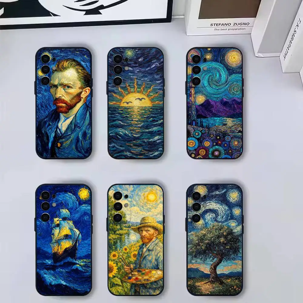 

Retro v-Van g-Gogh Oil Painting Phone Case For Samsung S 25,24,23,22,30,21,10,9,Ultra,Plus,Lite,FE,4,5 G Soft Black Case