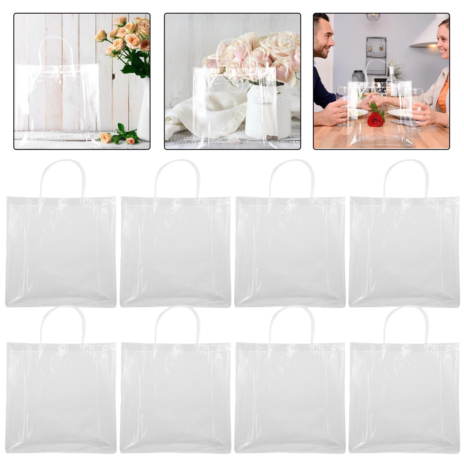

10Pcs Clear Handheld Gift Bags Medium Size PVC Tote Bags Portable Transparent Reusable Gift Packing Clear Tote Bag