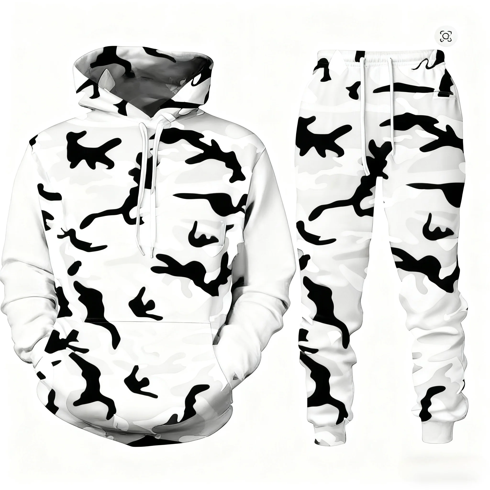 2026 카모플라주 후디 투피스 후디 팬츠 세트 산타클로스 3D 프린트 세트 남녀 패션 후디+팬츠 조깅 슈트