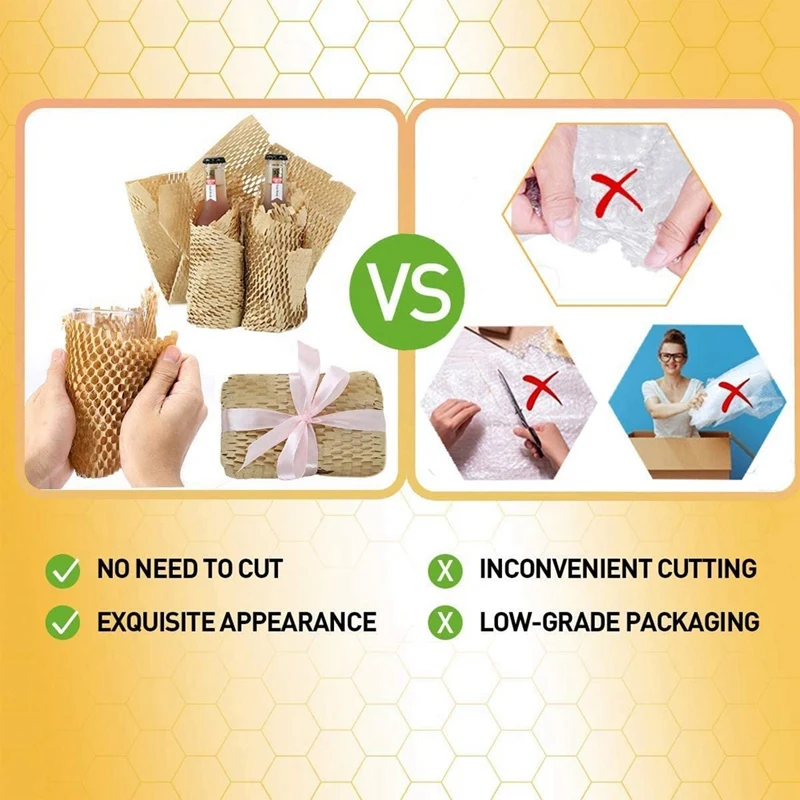 1 Roll Recycled Packing Paper 12Inch X 33FT Eco Honeycomb Paper For Moving Packaging Wrap Recyclable Cushion Material