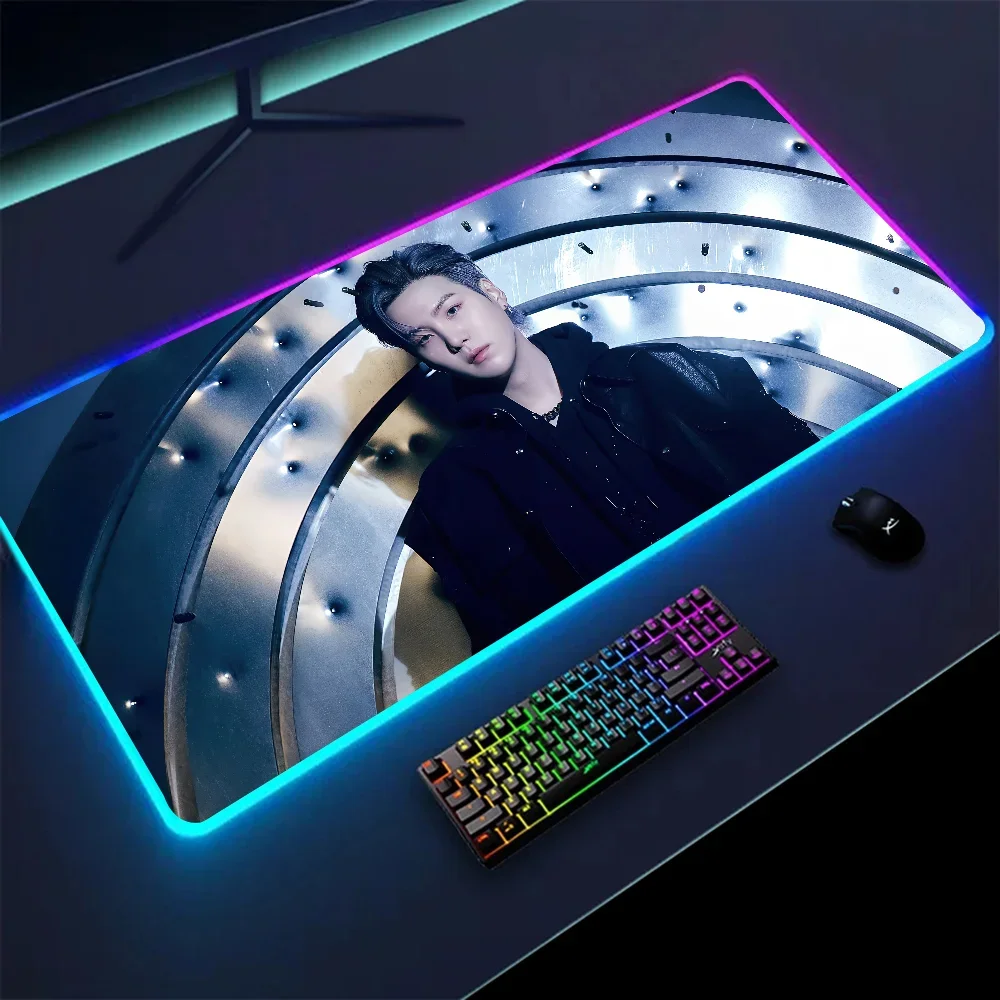 1pc SUGA Boy Group XXL RGB Gaming Mouse Pads HD Black Gamer Accessories Large LED Kpop-BTS