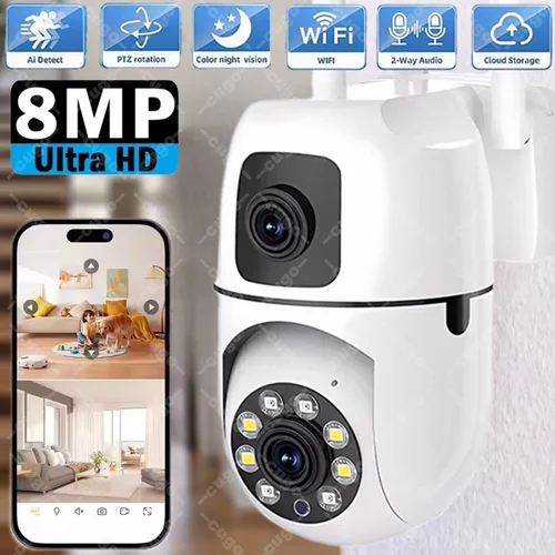 Imagen 1 del producto Cámara IP de doble lente de 8MP, cámara de vigilancia HD con Zoom 10X, Wifi, PTZ, pantalla Dual, seguimiento automático AI, protección de seguridad, vídeo para el hogar