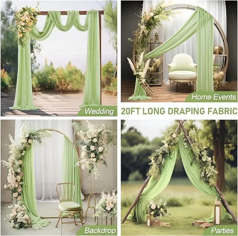 

2pcs Wedding Arch Drape Fabric Sheer Chiffon Tulle Curtain Draping Backdrop Party Supplies Home Drapery Ceremony Decoration