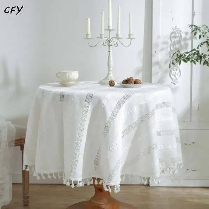 

American Hollow Out White Tassel Round Tablecloth Table Cloths Cover Towel Home Wedding Decor Round Table Maps