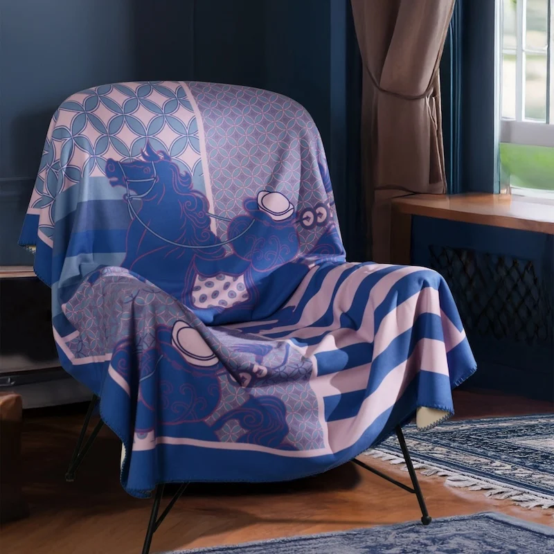 Horse Blanket Brown Blue Ivory Bedspread Modern Luxury Decorative For Sofa Throw Warm Living Room Bedding Home Decorations