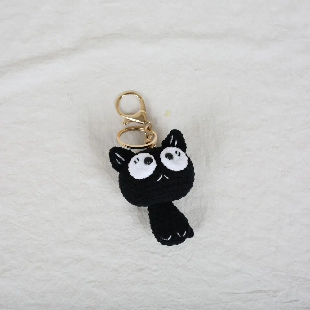 Exquisite Handmaking Cat Crochet Keyrings Animal Doll Cartoon Black Kitten Keyrings Woven Cute Knitted Key Ring Bag Charm - view 3
