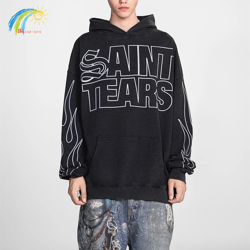 

Autumn Winter High Quality Cotton Oversized Pullovers Hooded Men Women Vintage Classic Letters Logo Print Saint Tears Hoodie