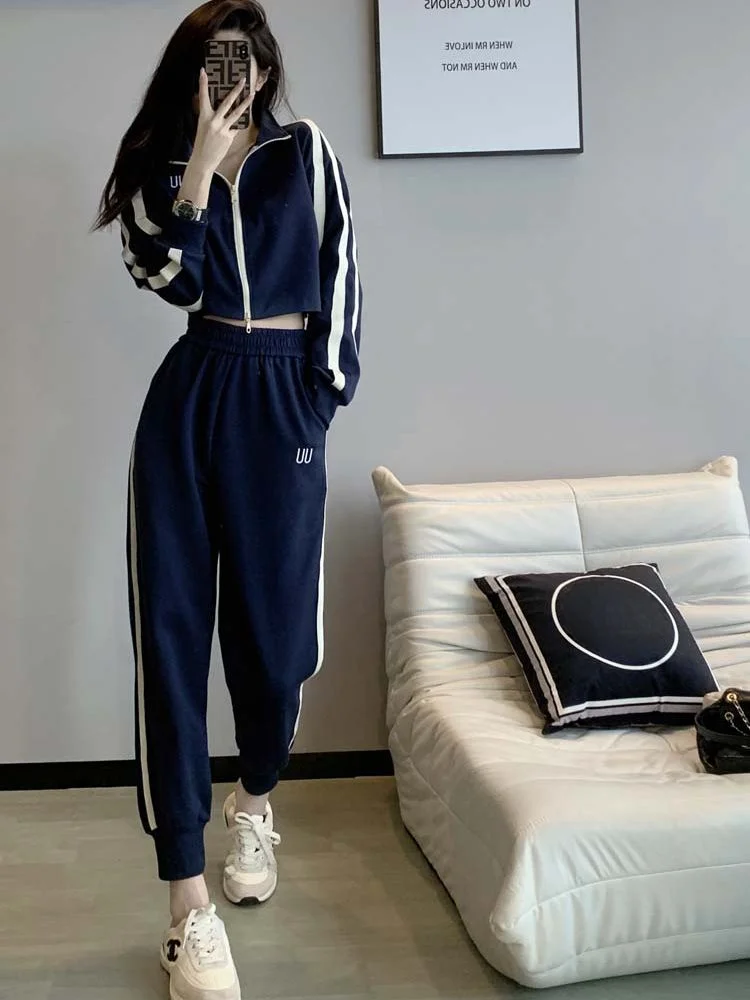 Spring Autumn Sport Tracksuit Ladies Trouser Stripe Women\'s Pants Two Piece Set Sweatshirt Outfit Casual Elegant Y2k Streetwear