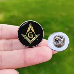 Free Mason Brooch Stainless Steel Glass Round Masonic Symbol Photo Exquisite Lapel Pin For Men Women Bag Badges Pins Gift
