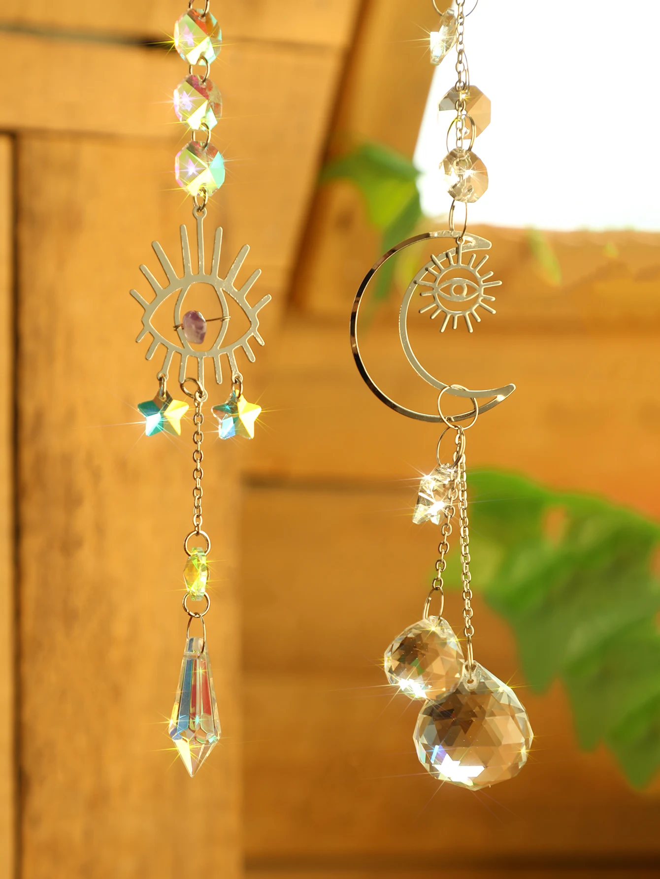 Picture 3: 2pcs Evil Eye Moon Crystal Sun Catcher Hanging Ornaments Garden Suncatchers Window Wind Chimes Light Catcher Outdoor Decors Gift