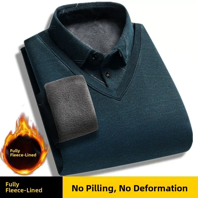 

Men's Fce Lined Thi Long Sve T-irt Busin Casual Sle Mid-Year Dad Base irt Autumn Winter Faion Top