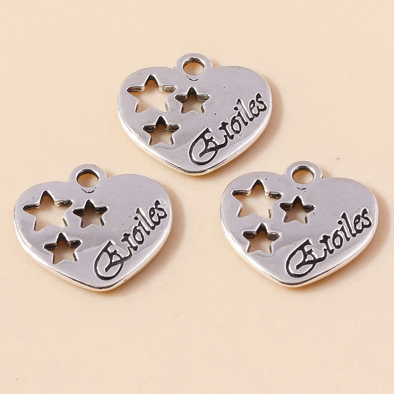 Leslie 15 pièces 17mm alliage étoiles breloques étoile coeurs pendentifs pour la fabrication de bijoux boucles d'oreilles colliers Bracelets bricolage
