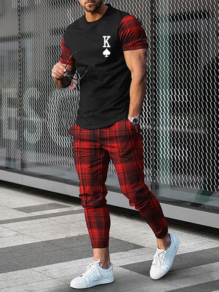 Men Summer T Shirt Pants 2 Piece Sets Print T-shirts Trousers Sportswear Suits Fashion Sweatpants Tracksuits Outfits Men Clothes