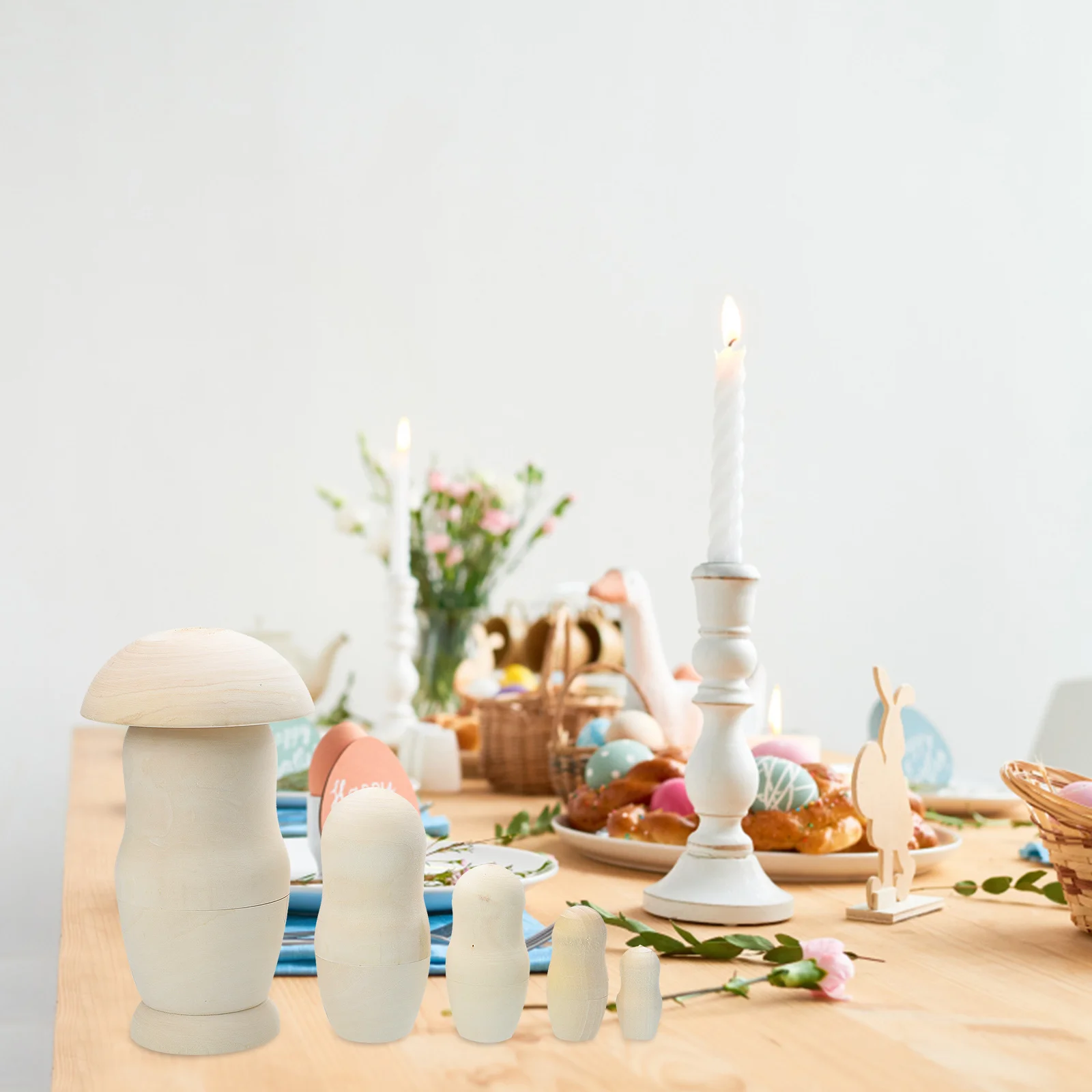 

1 set Diy Mushroom Matryoshka Unfinished Wooden Nesting Set For Kids Painting Craft Unpainted Russian Blank Handmade Art