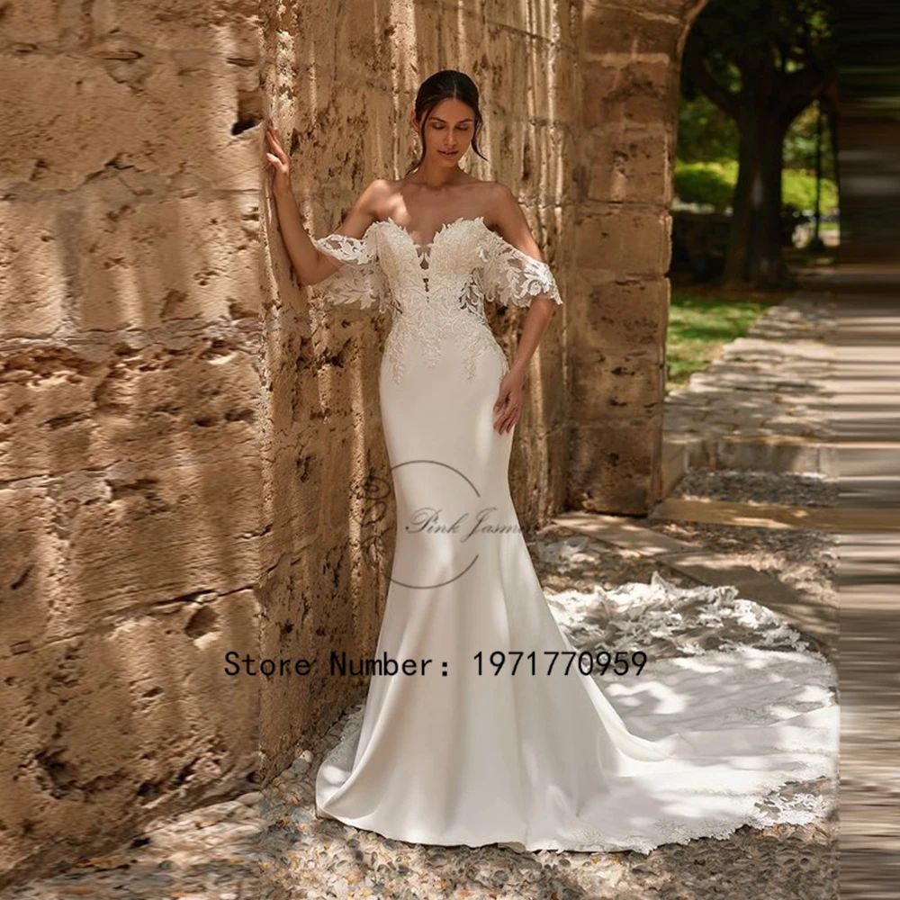 

Luxury Mermaid Wedding Dresses Boat Neck Gorgeous Applique Bridal Gowns Sweep Train Sexy Backless A line Custom Made 2024 New