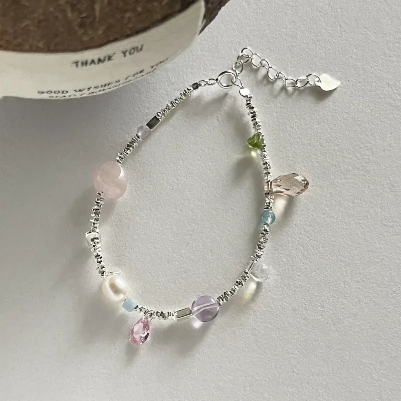Pulseras de plata 925, perlas de cristal irregulares, cadena de mano de plata rota, joyería para mujer, Pulsera versátil de Plata 925