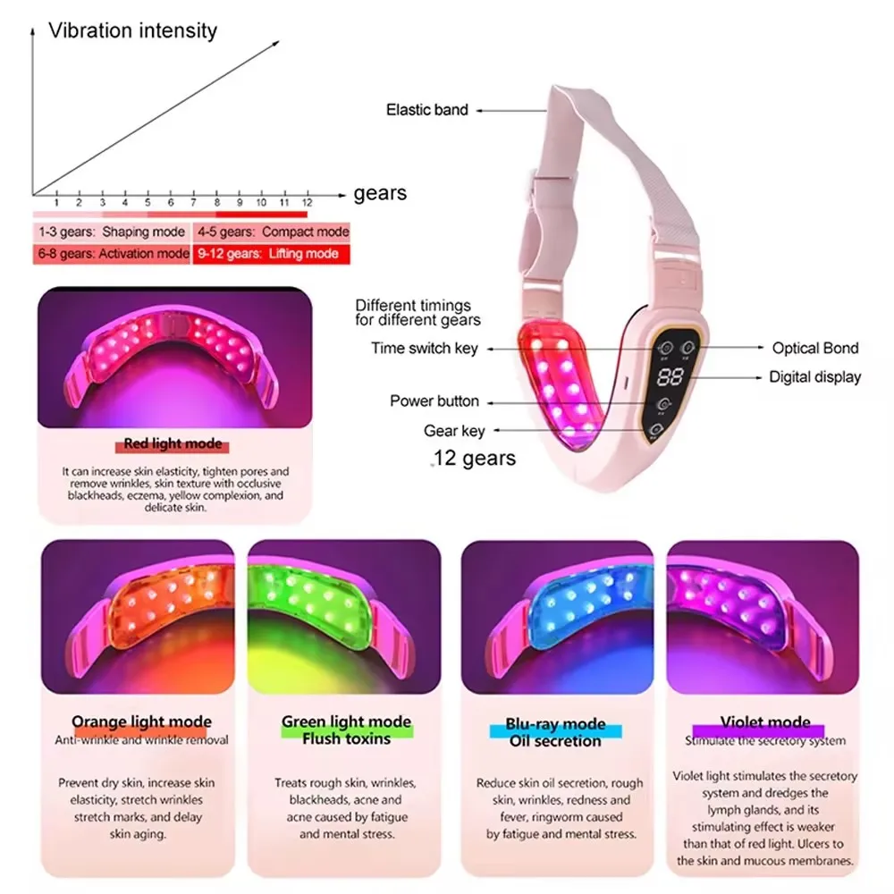 Facial Lifting Device LED Photon Therapy Facial Slimming Massager Double Chin V Face Shaped Cheek Lift Belt Machine