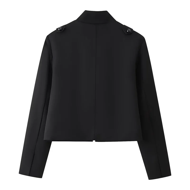 Withered Versatile And Popular European And American Style Solid Color Stand Up Collar Breasted Short Jacket Woman Clothes