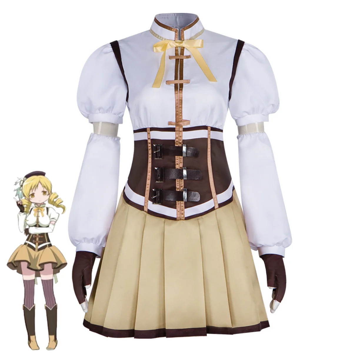 Anime Puella Magi Madoka Magica Tomoe Mami Cosplay Kostuum Madoka ☆ Magica Combat Uniform Pruik Vrouw Mooi Kawaii Kerstpak