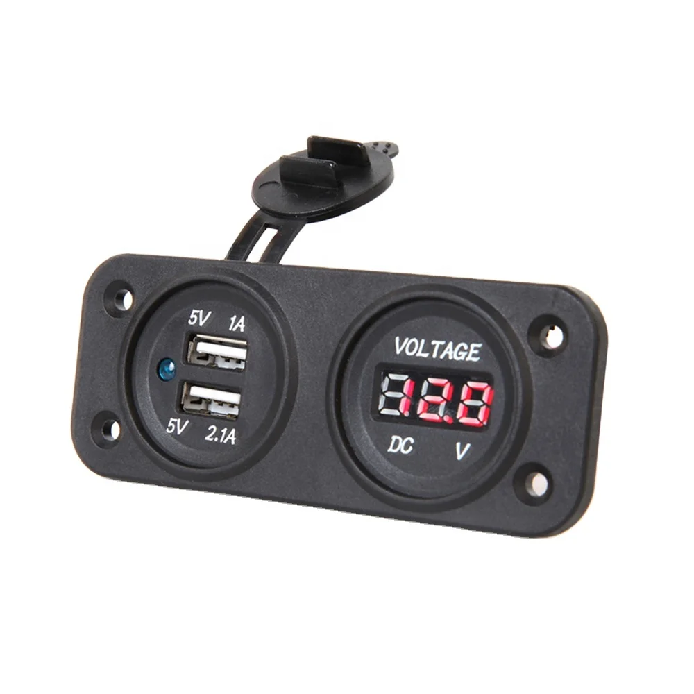 STTL Rear Mount Dual Car Marine Boat Truck Charger USB Socket Voltmeter Panel