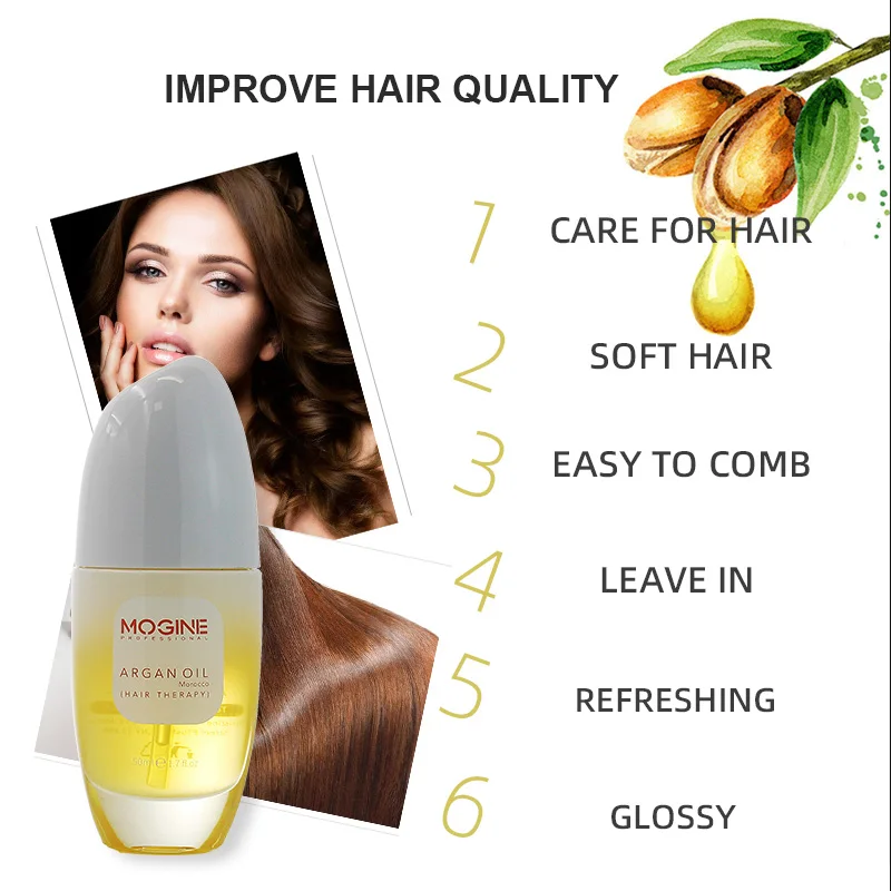 MOGINE ARGAN OIL Styling بخاخ للحماية من الحرارة من الزيوت العطرية، قناع شعر بروتين للإصلاح المغذي - ناعم ومضاد للتجعد