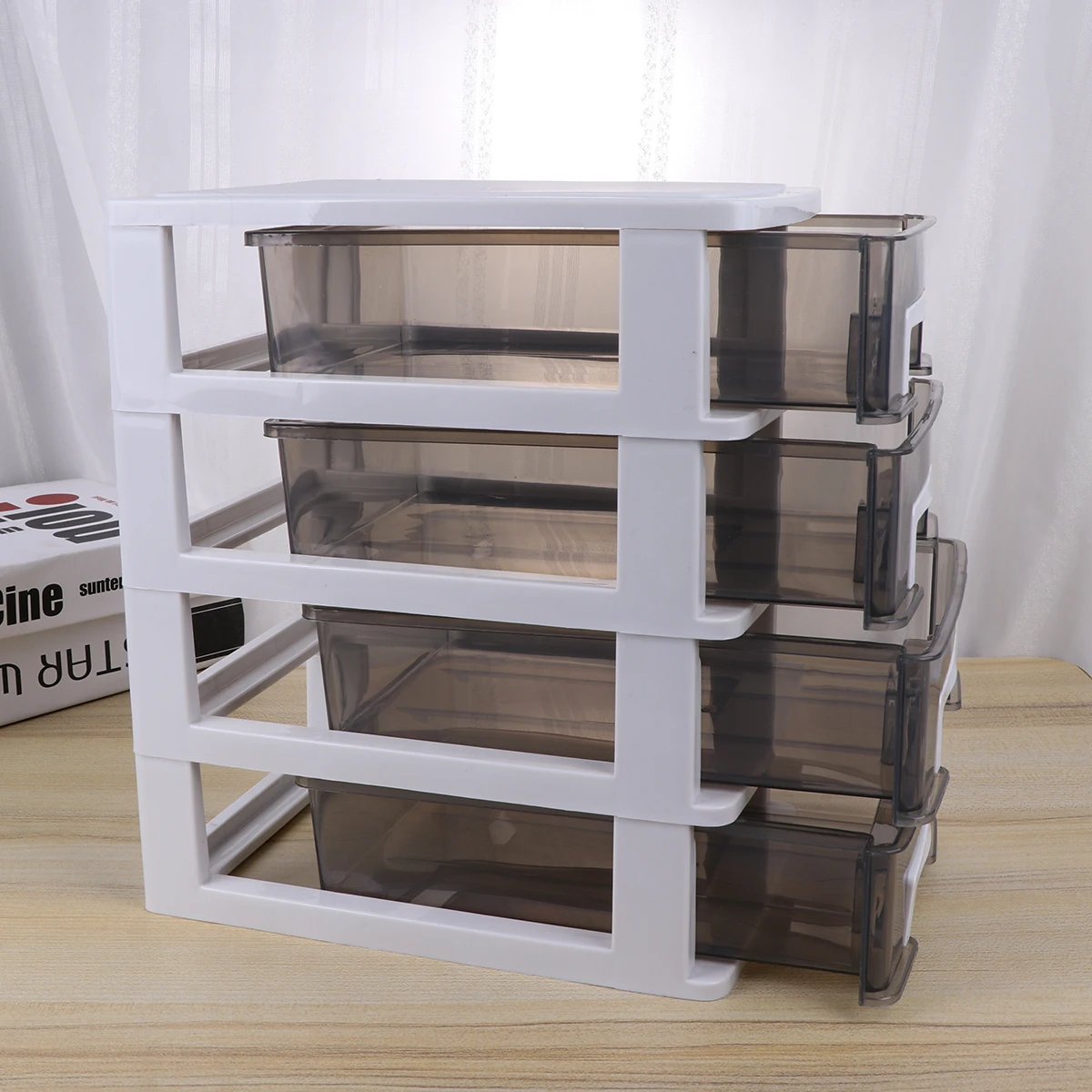 

Drawer Type Storage Box Plastic Desktop Organizer Transparent Black White Lightweight Multifunctional Organizer