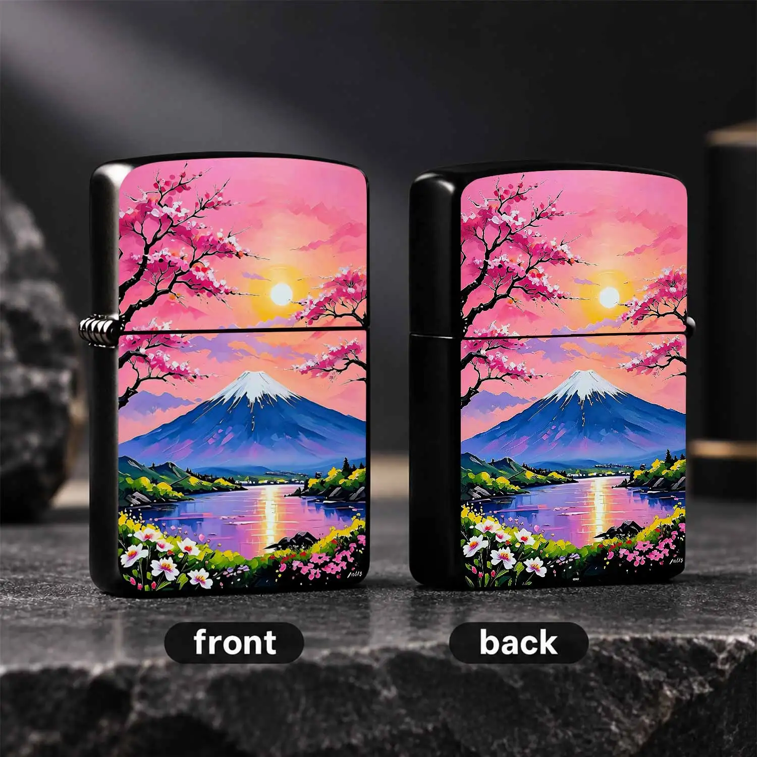Stylish Mount Fuji Cherry Blossom Pattern Lighter, Vibrant Scenery Art Print Portable Igniter For Outdoor Camping, Daily Use, Aesthetic Exquisite Multi-Functional Ignition Tool, Ideal Thoughtful Gift For Friends Family A Humorous And Intere