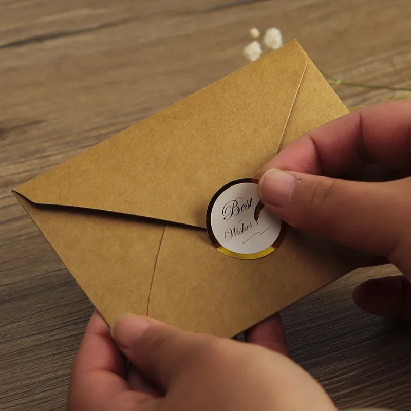 2 Sets Vintage Kraft Envelopes with Greeting Cards Seal Sticker New Year Christmas Gift Wrap Envelopes Invitation Cards Cover