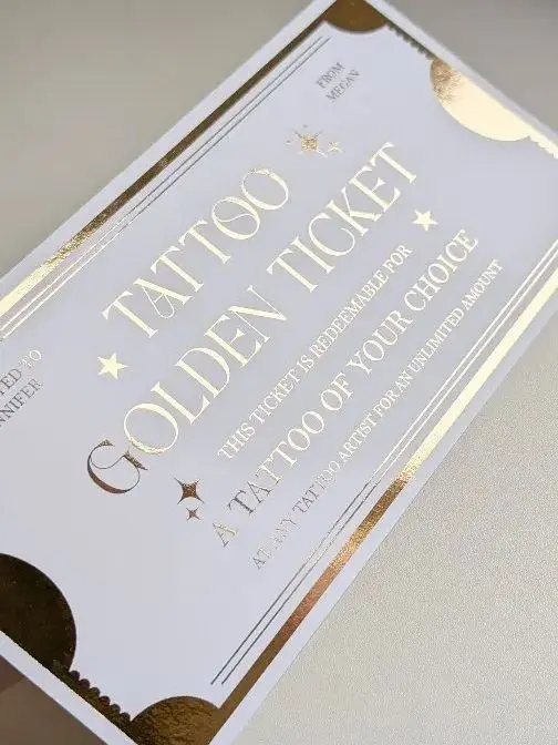 

Custom handmade Gift Cards Personalised golden Ticket bespoke gilded birthday gift card andLuxury Keepsake Ticket Foil Voucher