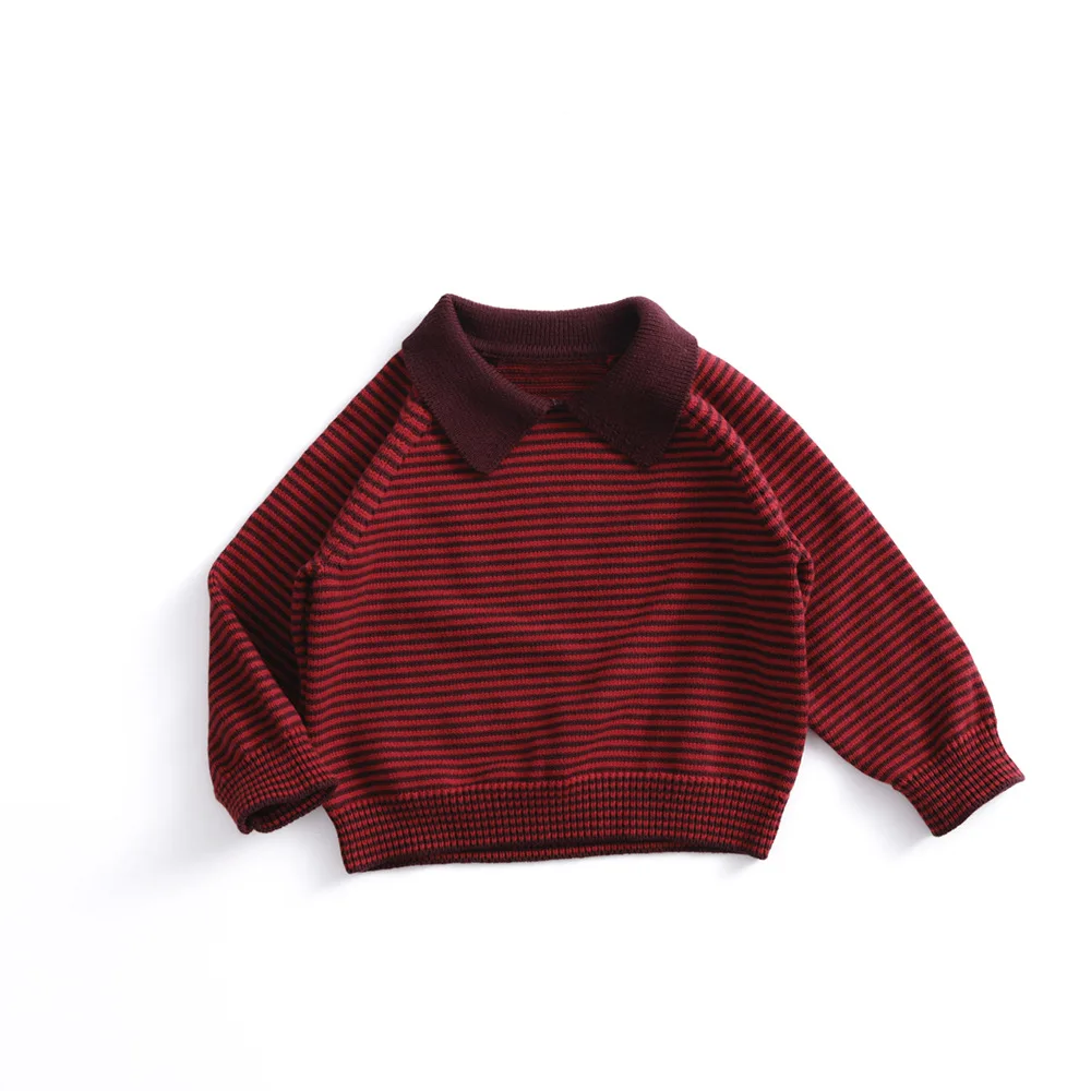 2025 otoño nuevos niños de manga larga de punto Polo camisas de algodón niños suéter Casual niñas Vintage suéter a rayas niños pulóver