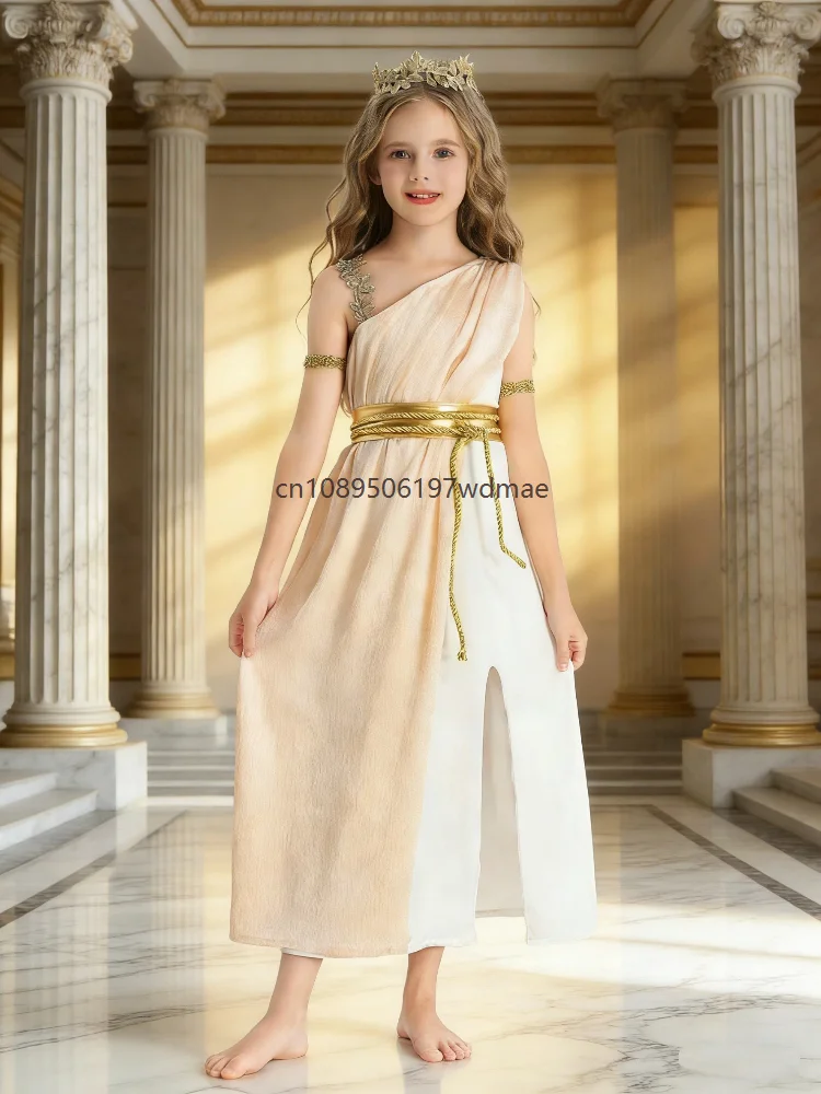 

Mädchen Medieval Princess Cosplay Long Dress with Headwear Ancient Greek Goddess Costume Women Stage Performance Outfits
