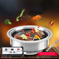 Commercial Electric Grill Korean BBQ Machine Smokeless Charcoal Griller Round Grilling Pan Barbecue Roast Cooker