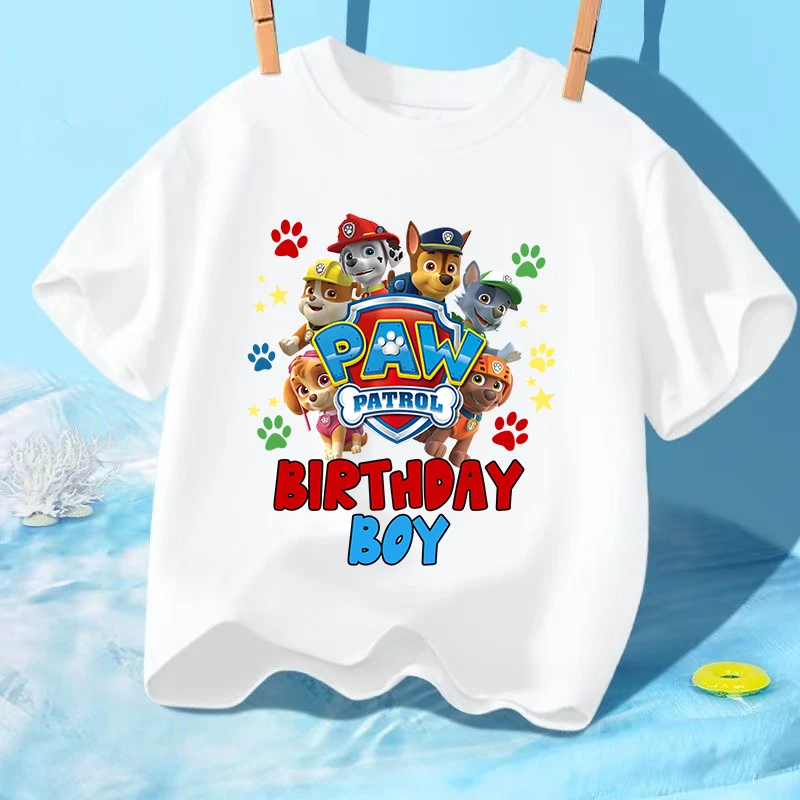 

Children Birthday Number T Shirt Paw Patrols Clothes Party Cartoon Figure Print Boys T-Shirt White Short Sleeve Tops Tee Gift